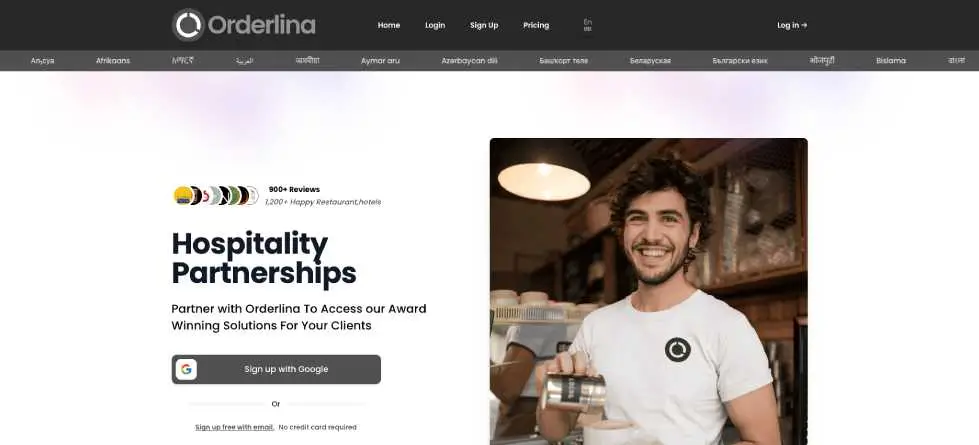 Orderlina home screen